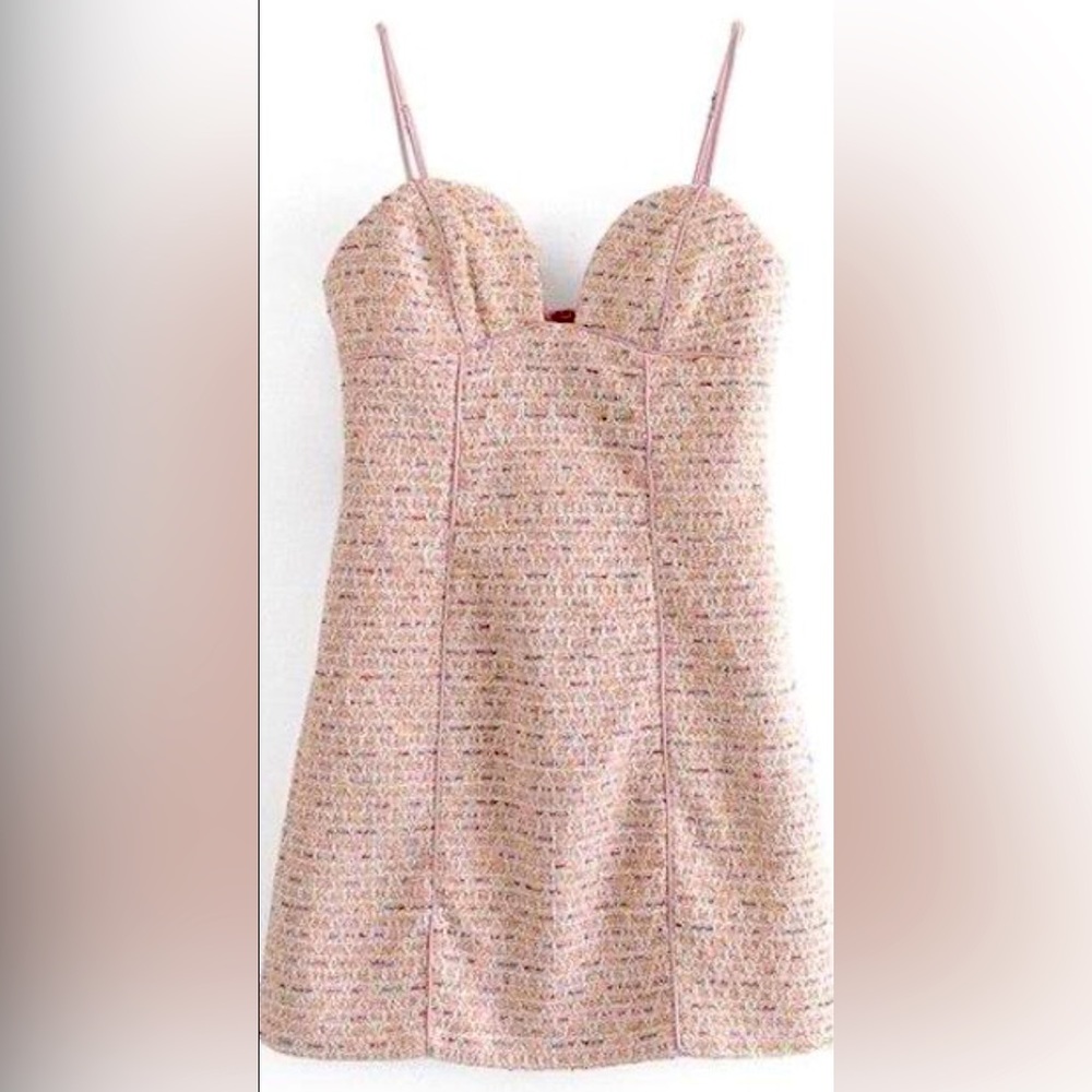 Strangers and lovers small size mini dress with golden treads and colors.